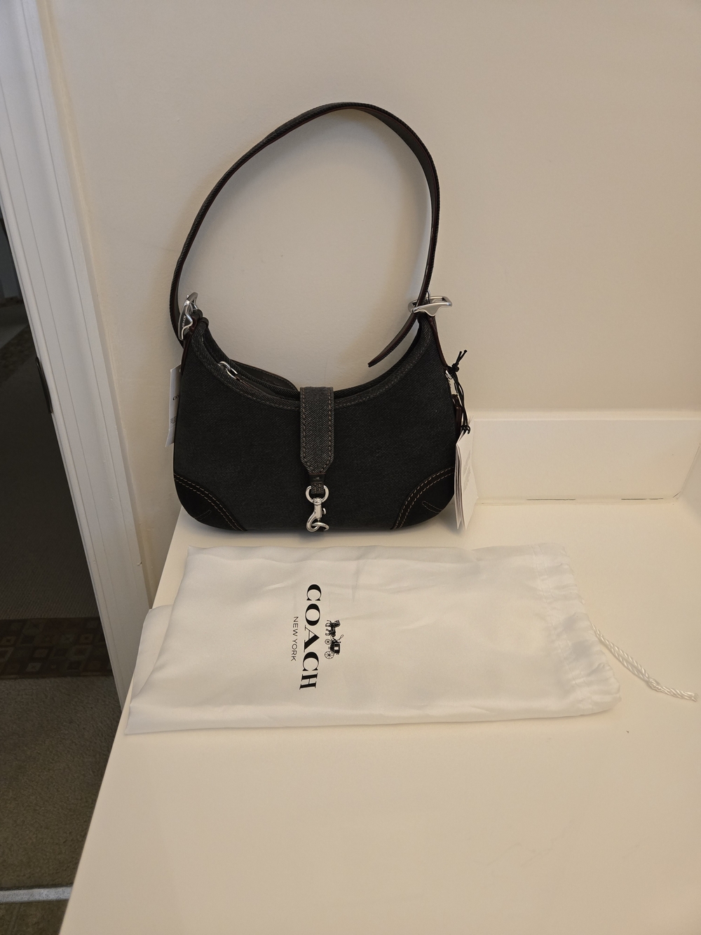Coach Black Denim Shoulder Bag with Silver Hardware - Picture 10 of 10